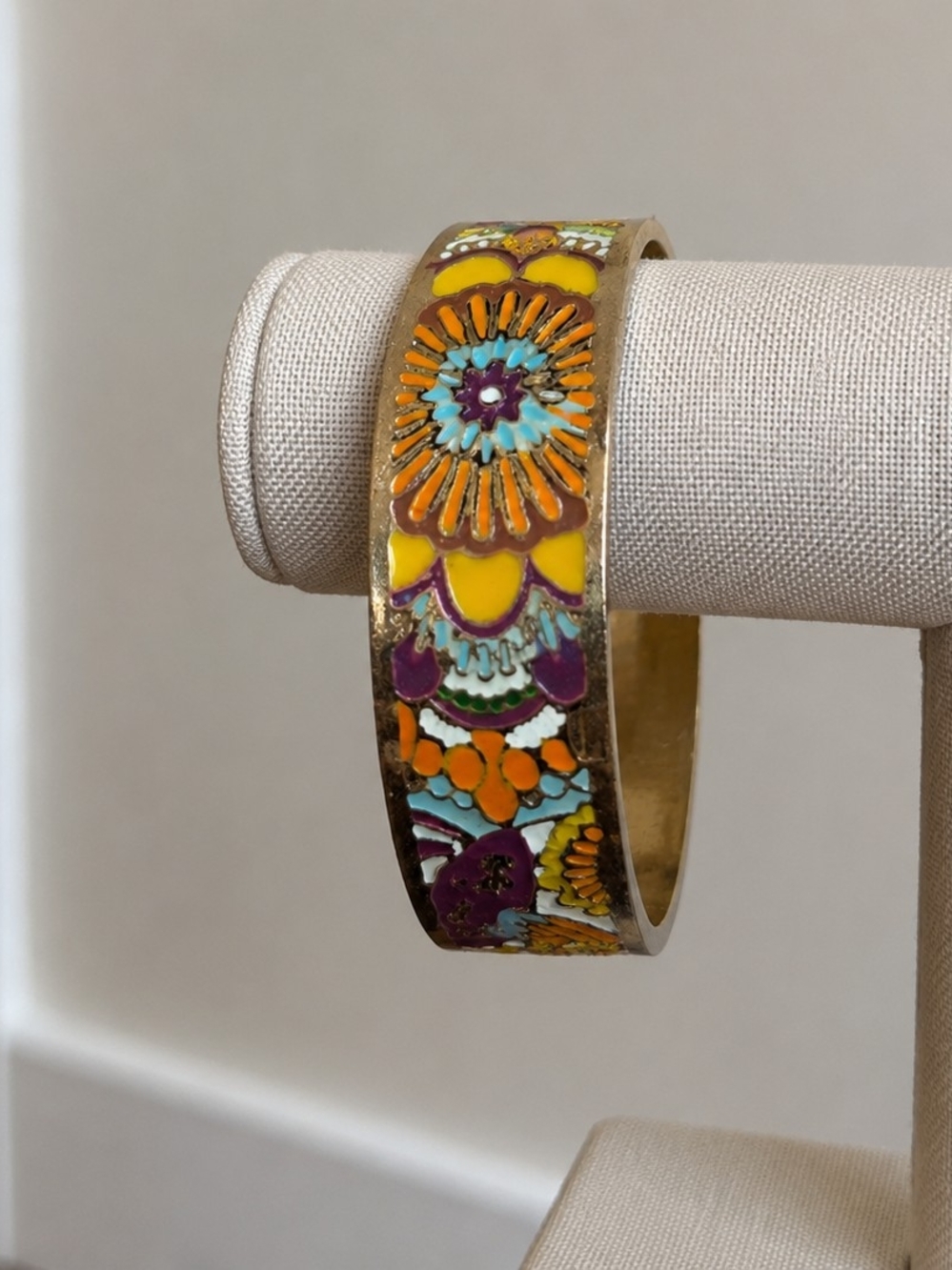 Vintage Style Enamel Floral Bangle Bracelet Boho Boutique Jewelry
